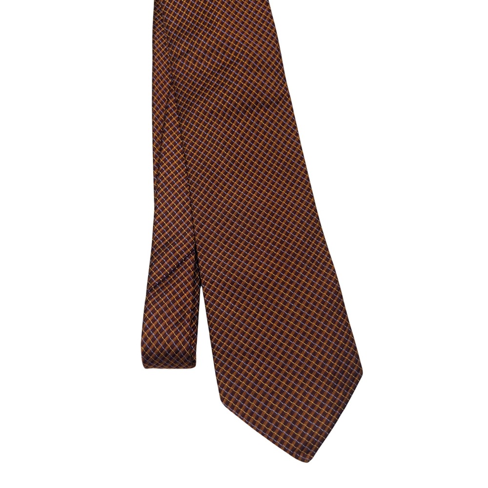 Michelsons London Necktie Mens Pure Silk‎ Micro Check Geometric Orange Burgundy